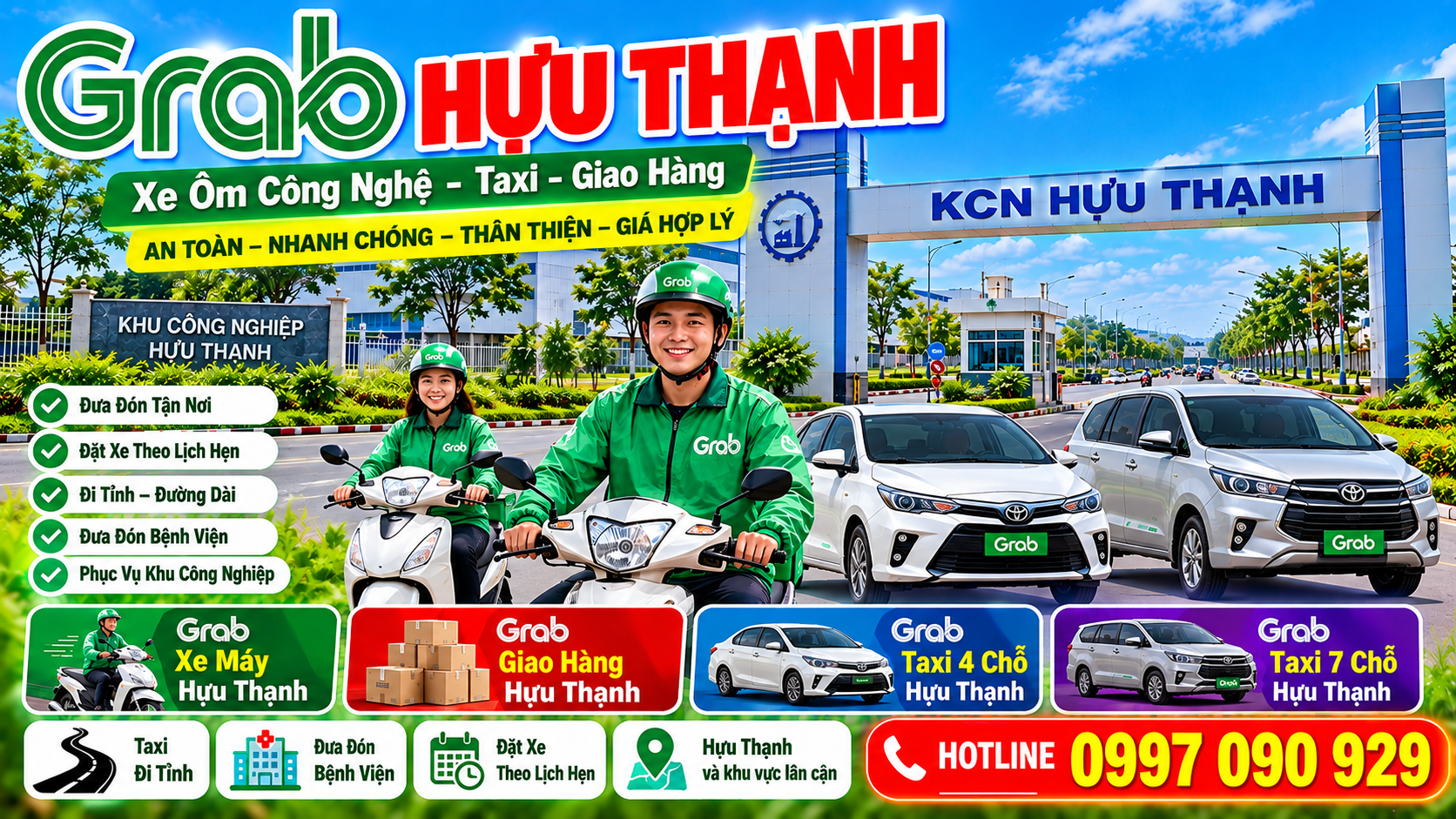 Xe Ôm Grab Hựu Thạnh – xe máy, giao hàng và taxi
