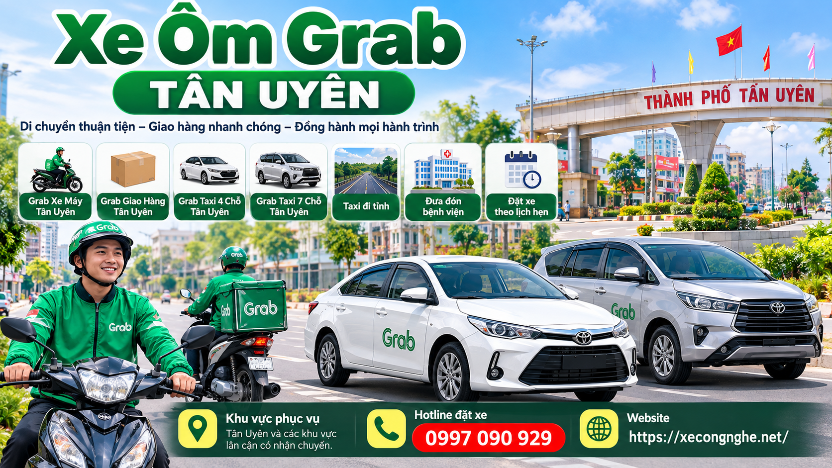 Xe Ôm Grab Tân Uyên – Grab xe máy, giao hàng và taxi 4 chỗ, 7 chỗ